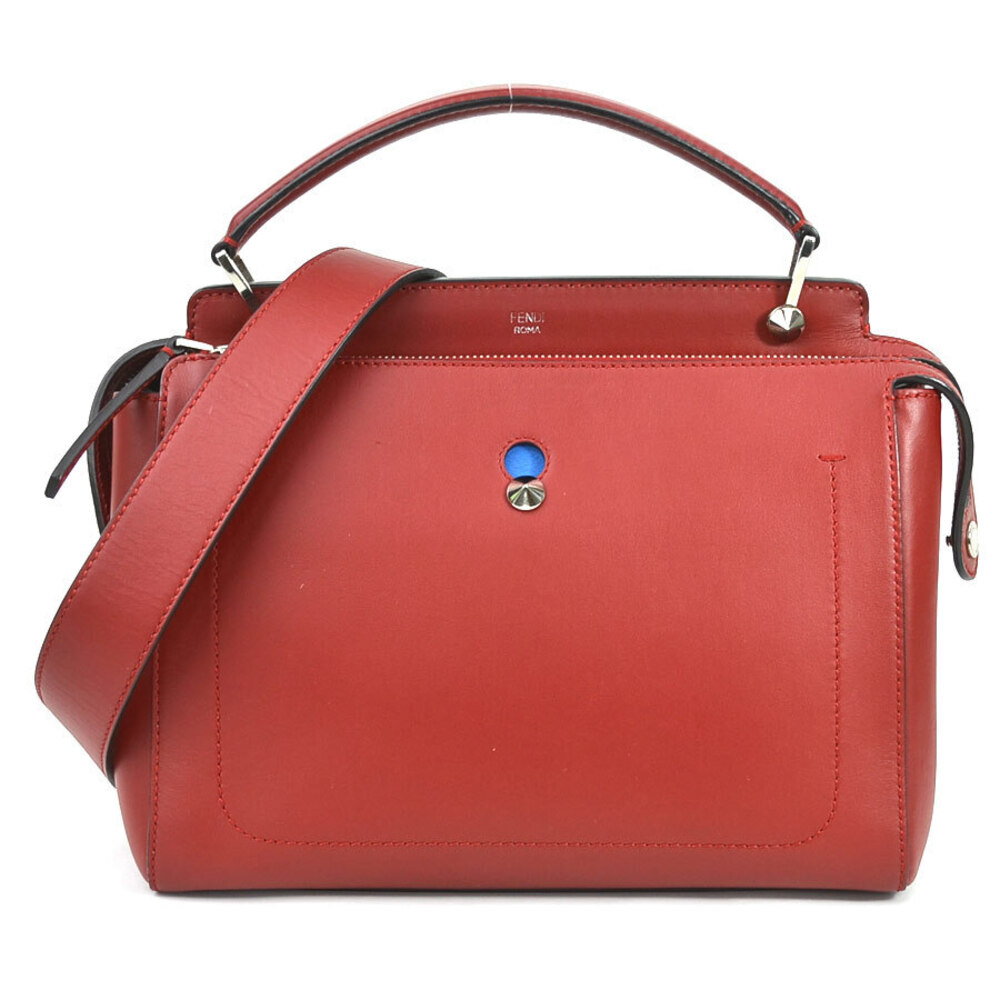 Fendi Shoulder Bag Com Leather Red Silver